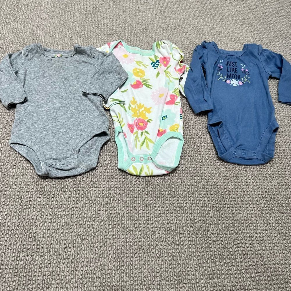 Set of three long sleeve snap onesies for baby girl - 3-6 months